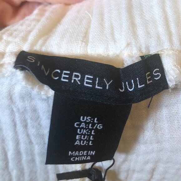 Sincerely Jules Texture Wide Leg High Rise Cropped Pants Cream Size S - Picture 9 of 9